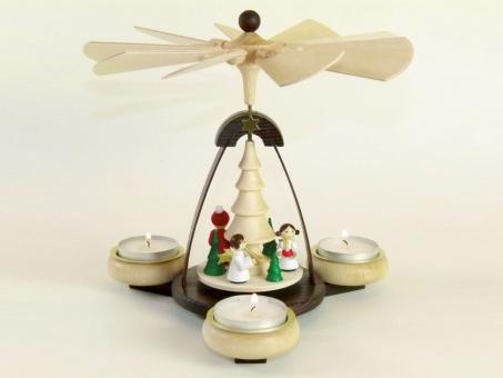 Paul Ullrich Teelichtpyramide Weihnachtsmann und 2 weiße Engel dunkelbraun Rarität 