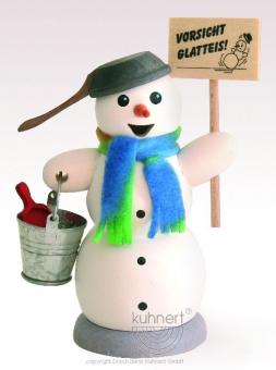 Drechslerei Kuhnert Räuchermann Schneemann mit Schild Vorsicht Glatteis 