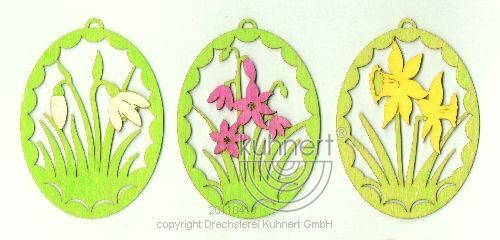 Drechslerei Kuhnert Baumschmuck Ei mit Blumen 3er-Set 