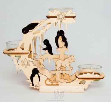Drechslerei Kuhnert Teelichtkranz mit Pinguinen Rarität 