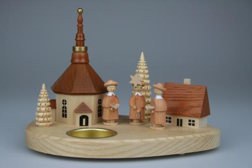 Teelichthalter mit Seiffener Kirche und Kurrende natur 