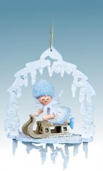 Drechslerei Kuhnert Baumschmuck Schneeflöckchen mit Schlitten Rarität 