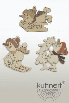 Drechslerei Kuhnert Baumschmuck Schneemann Sportler 3-teilig 