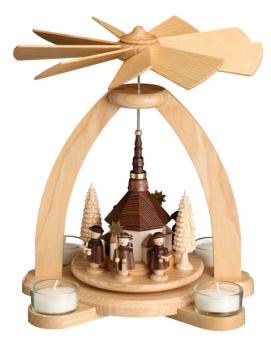 Volkskunstwerkstatt Unger Teelichtpyramide Seiffener Kirche mit Kurrende 