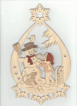Drechslerei Kuhnert Fensterbild Winterkinder mit Schneemann 