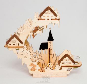 Drechslerei Kuhnert Teelichtkranz mit Kirche und Häuser Rarität 
