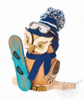 Drechslerei Kuhnert Räuchermann Rauchfigur Eule mit Snowboard 