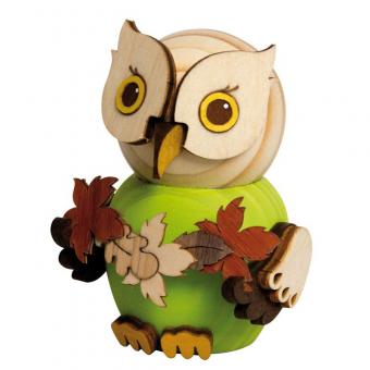 Drechslerei Kuhnert Holzfigur Mini Eule mit Blättergirlande Rarität 