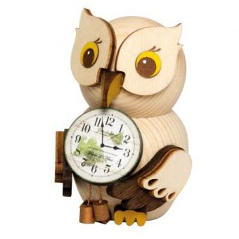 Drechslerei Kuhnert Holzfigur Mini Eule mit Uhr Rarität 