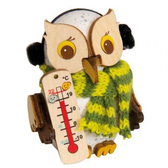 Drechslerei Kuhnert Holzfigur Mini Eule Schnee Eule mit Thermometer Neu 2022 