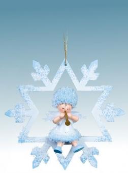 Drechslerei Kuhnert Baumschmuck Schneeflöckchen mit Klarinette Rarität 