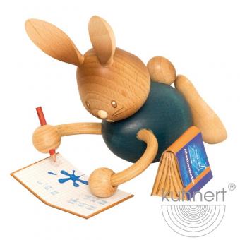 Drechslerei Kuhnert Stupsi Hase Homeschooling liegend mit Heft Rarität 