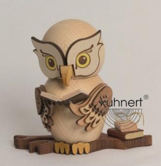 Drechslerei Kuhnert Räuchermann Rauchfigur Eule mit Büchern 