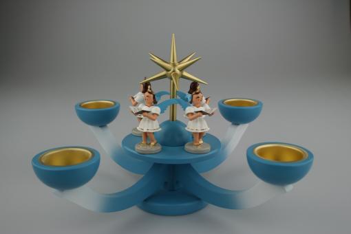 Blank Adventsleuchter Teelicht mit Engel blau 