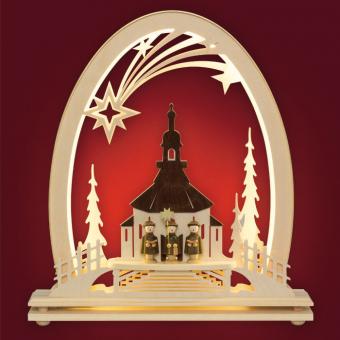 Holger Seidel Schwibbogen Seidelbogen Seiffener Kirche mit Kurrende LED 
