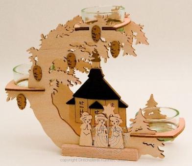 Drechslerei Kuhnert Teelichtkranz mit Seiffener Kirche Rarität 